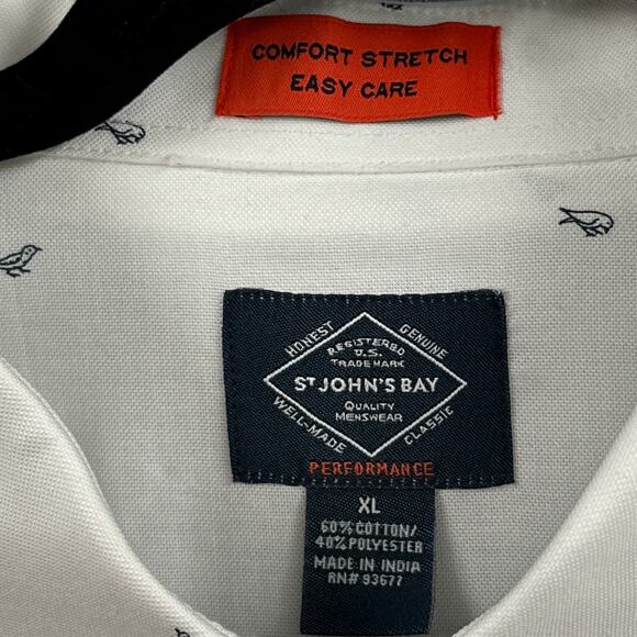 St Johns Bay Dress Shirt XL White Birds Business Career Office Button Down New - Picture 6 of 13